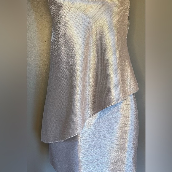 HALSTON HERITAGE Strapless Tiered Embelished Mini Tube Silver Dress Size 4 - Picture 6 of 10